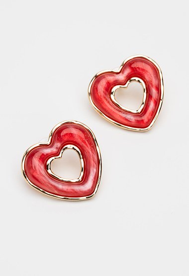 Red heart earrings with gold outline
