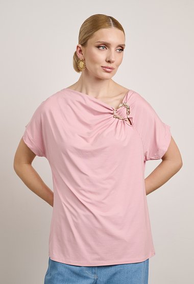 Blouse with Metallic Heart Detail on the Shoulder