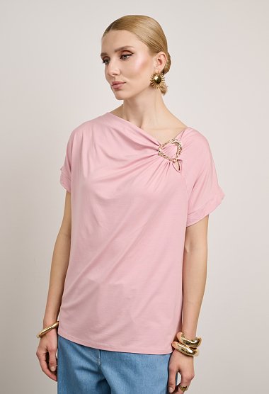 Blouse with Metallic Heart Detail on the Shoulder