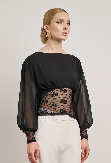 Lace blouse with a sheer back