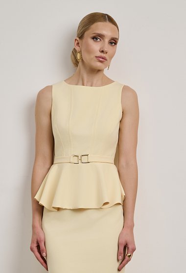 Midi φόρεμα με peplum και ζώνη στη μέση
