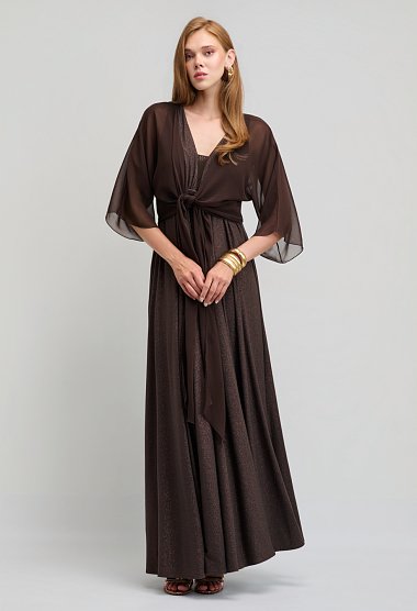 Maxi lurex dress with a plunging neckline and an open back