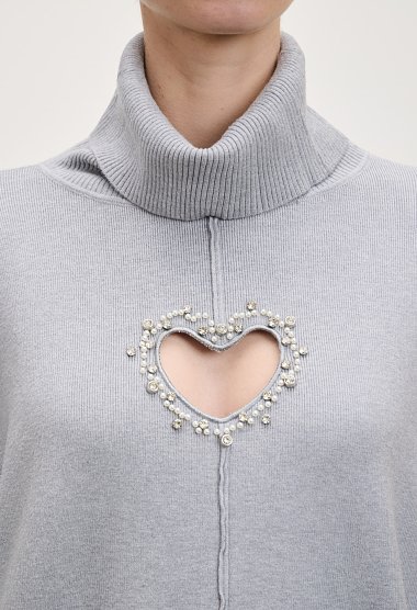 Turtleneck with a heart-shaped opening and rhinestone details