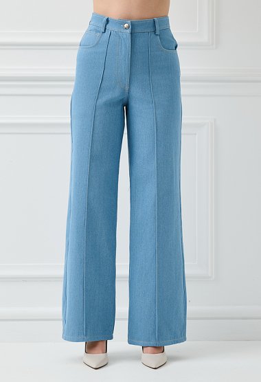 High-waisted wide-leg denim pants