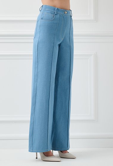 High-waisted wide-leg denim pants