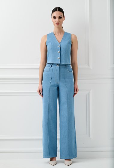 High-waisted wide-leg denim pants