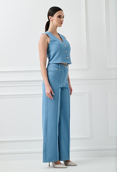 High-waisted wide-leg denim pants