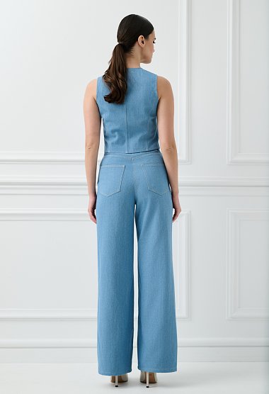 High-waisted wide-leg denim pants