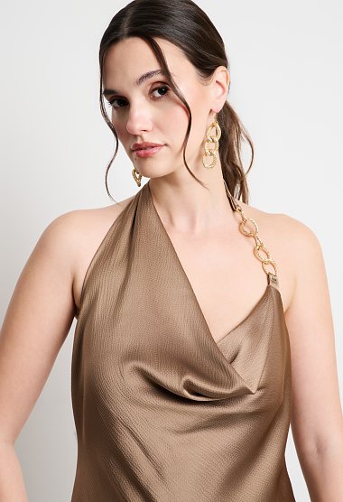 Midi φόρεμα σατέν με halter λαιμό