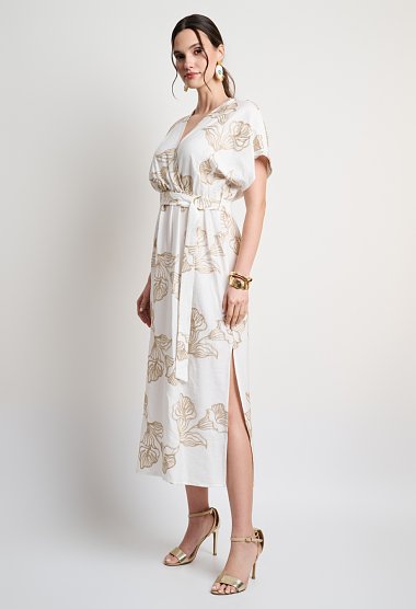 Midi dress with gold embroidery