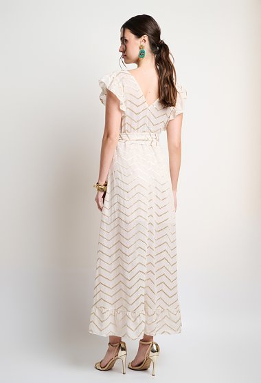 Maxi dress with gold embroidery and ruffles