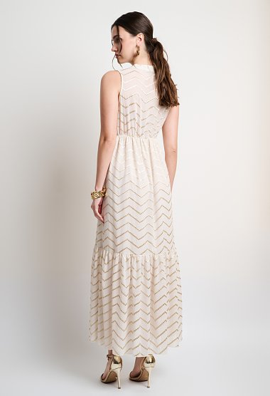 Maxi dress with gold embroidery and ruffled hem