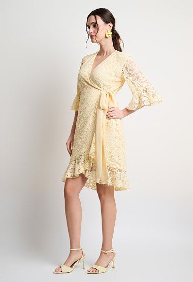 Midi lace wrap dress with a belt