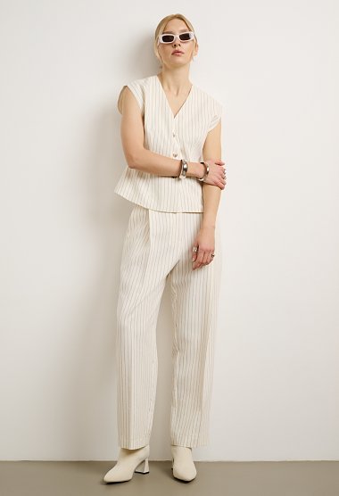 Striped Set with Top and High-Waisted Trousers