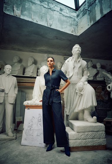 Denim jumpsuit with belt