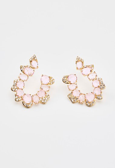 Semi-circular earrings with pink stones