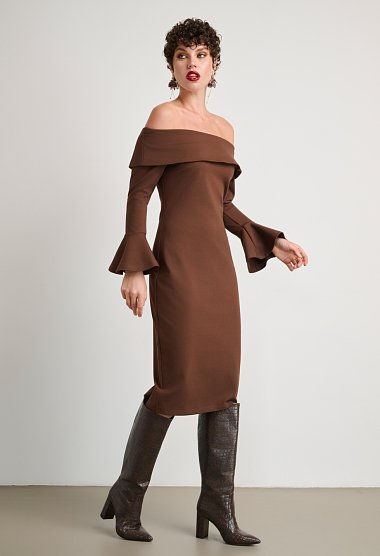 Φόρεμα midi off-shoulder
