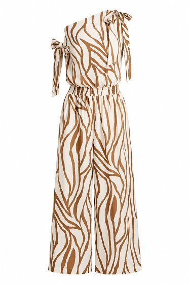 Zebra print jumpsuit with tie shoulder straps