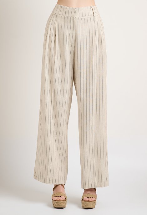 Beige striped pleated trousers