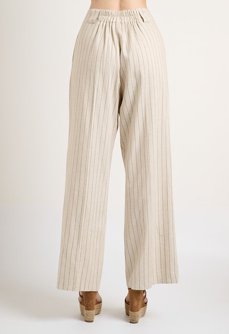 Beige striped pleated trousers