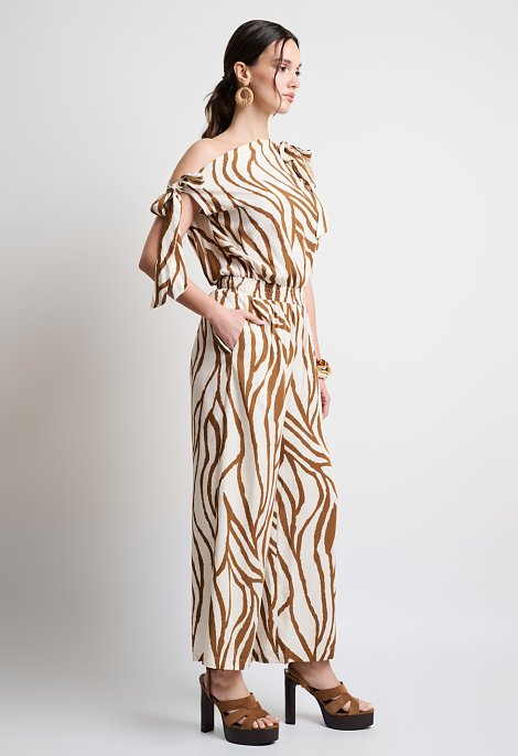 Zebra print jumpsuit with tie shoulder straps