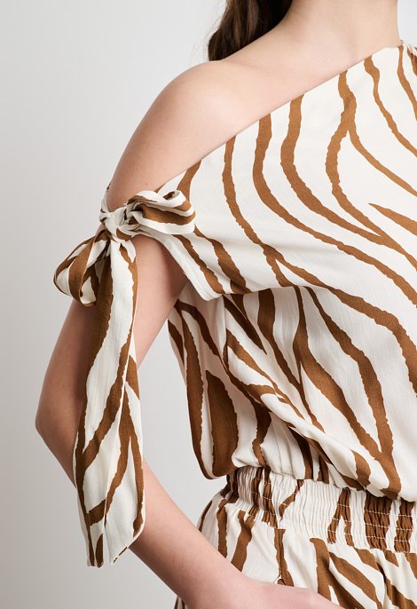 Zebra print jumpsuit with tie shoulder straps