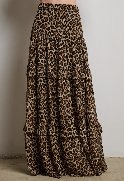 Maxi animal print skirt with ruffles