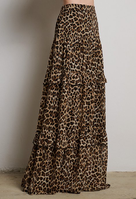 Maxi animal print skirt with ruffles
