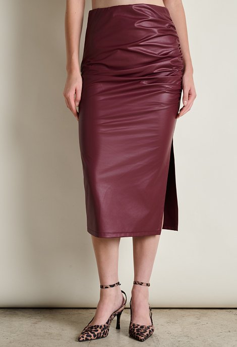 Skirt with leather effect and ruching