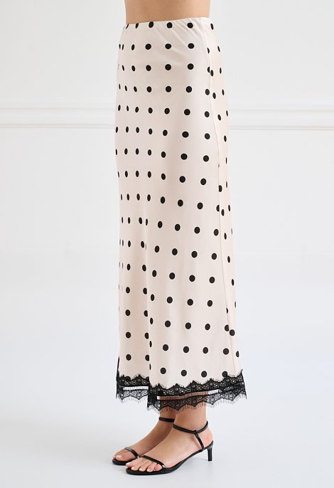 Polka-dot midi skirt with lace hem