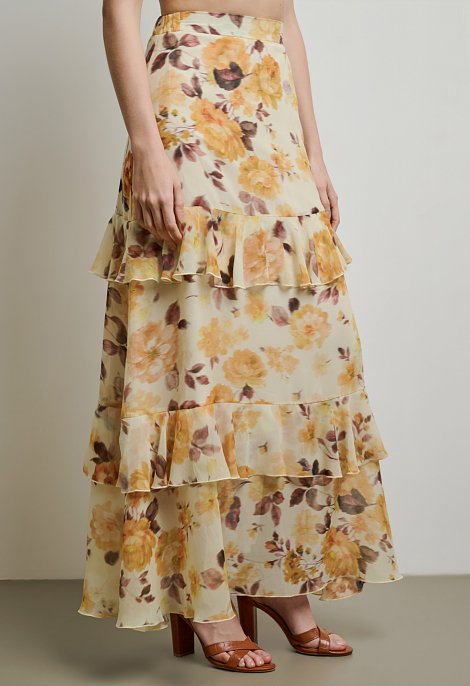 Floral maxi skirt with ruffles