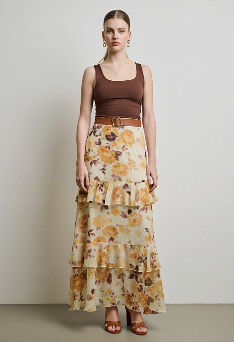Floral maxi skirt with ruffles