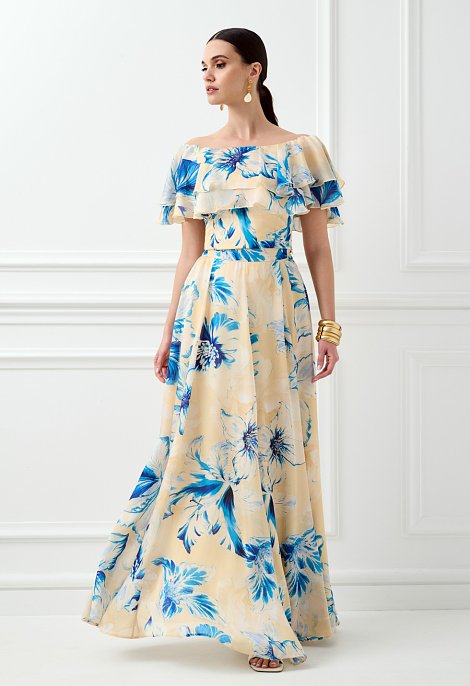 Maxi floral skirt in a pastel yellow shade