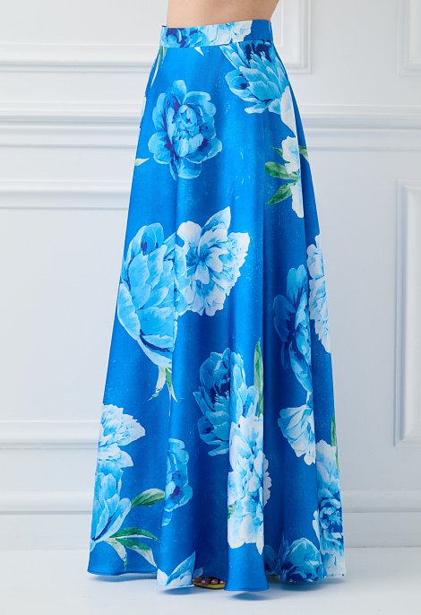 Μακριά φούστα floral σε μπλε απόχρωση