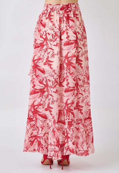 Maxi wrap skirt with print and ruffles