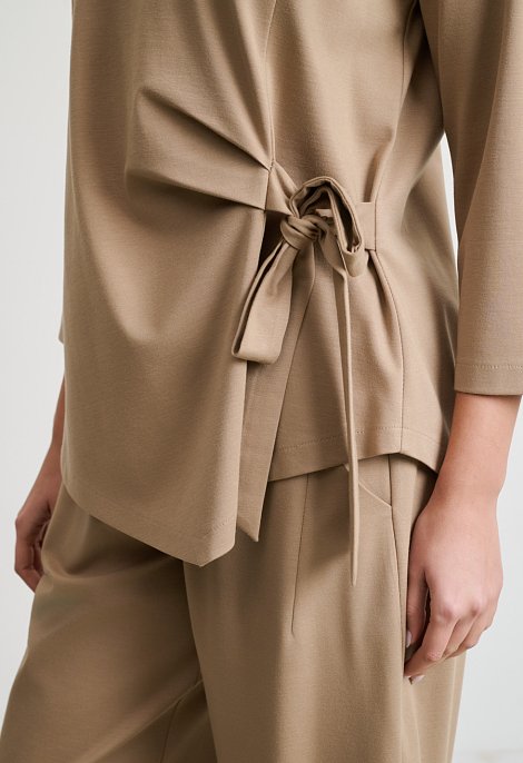 Tie-front blouse and barrel-leg trousers set