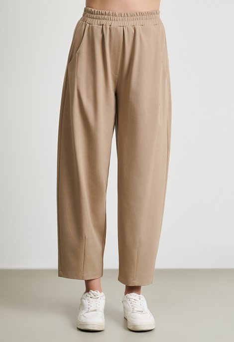 Tie-front blouse and barrel-leg trousers set