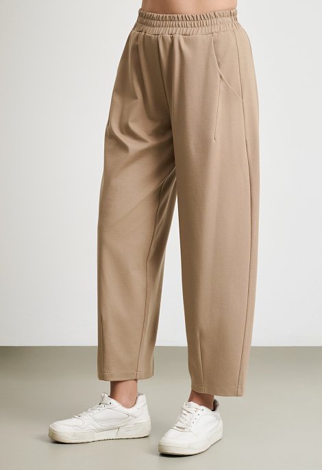 Tie-front blouse and barrel-leg trousers set