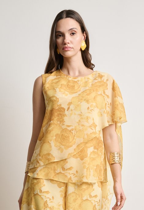 Floral σετ με ασύμμετρο top και παντελόνα