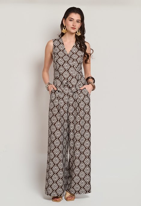 Printed wrap top and trousers set