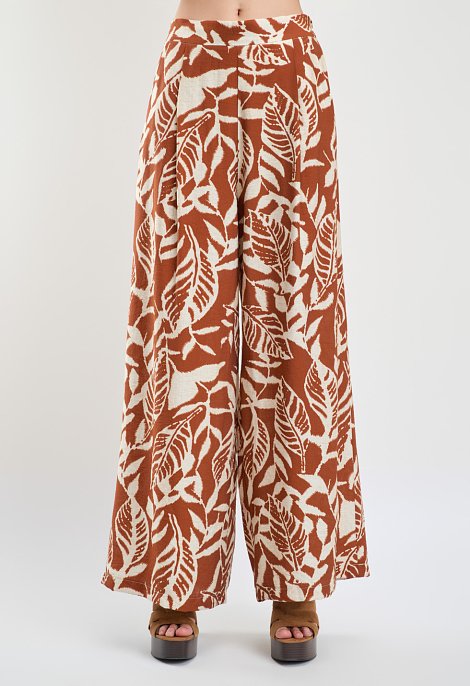 Σετ Τοπ Κρουαζέ & Παντελόνα με Καφέ Tropical Print