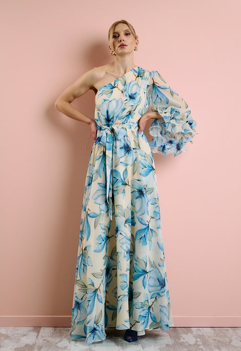 Maxi Floral One-Shoulder Dress