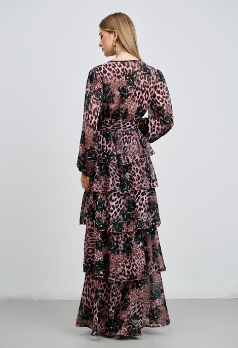 Μακρύ φόρεμα με animal print και βολάν