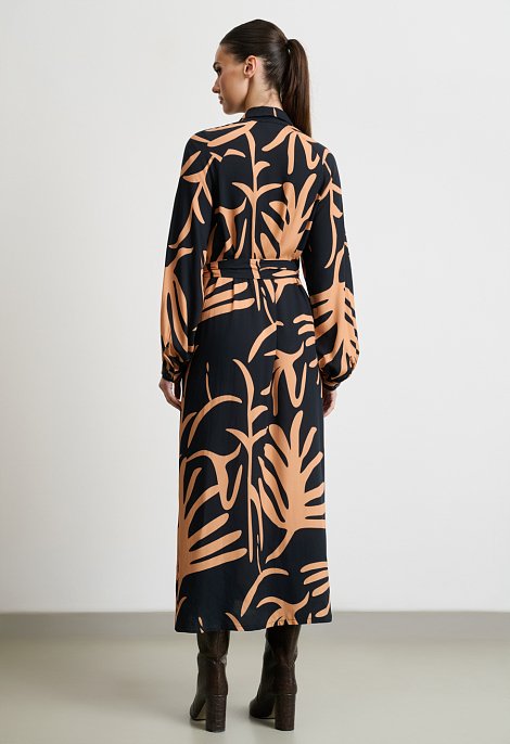 Printed dress with buttons and belt
