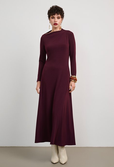Long dress with asymmetric neckline