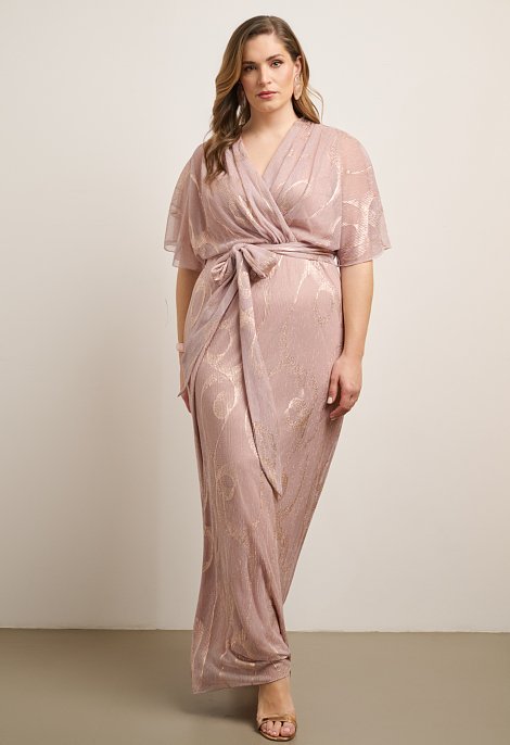 Maxi dress with a metallic pattern and belt