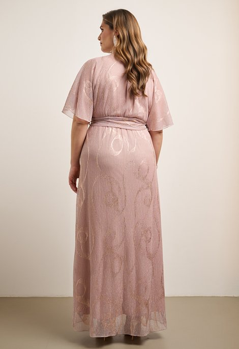 Maxi dress with a metallic pattern and belt