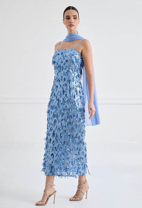 Sequin midi dress with fringes