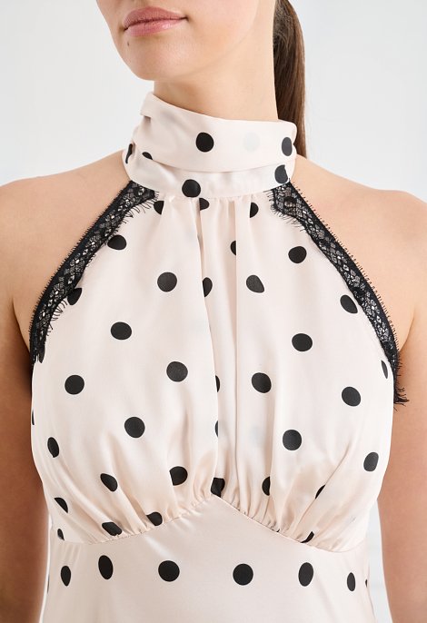 Maxi φόρεμα πουά με halter λαιμό