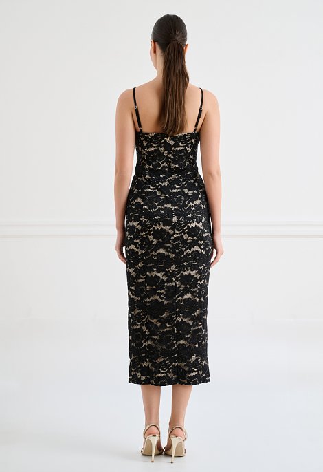 Black lace midi dress with straps